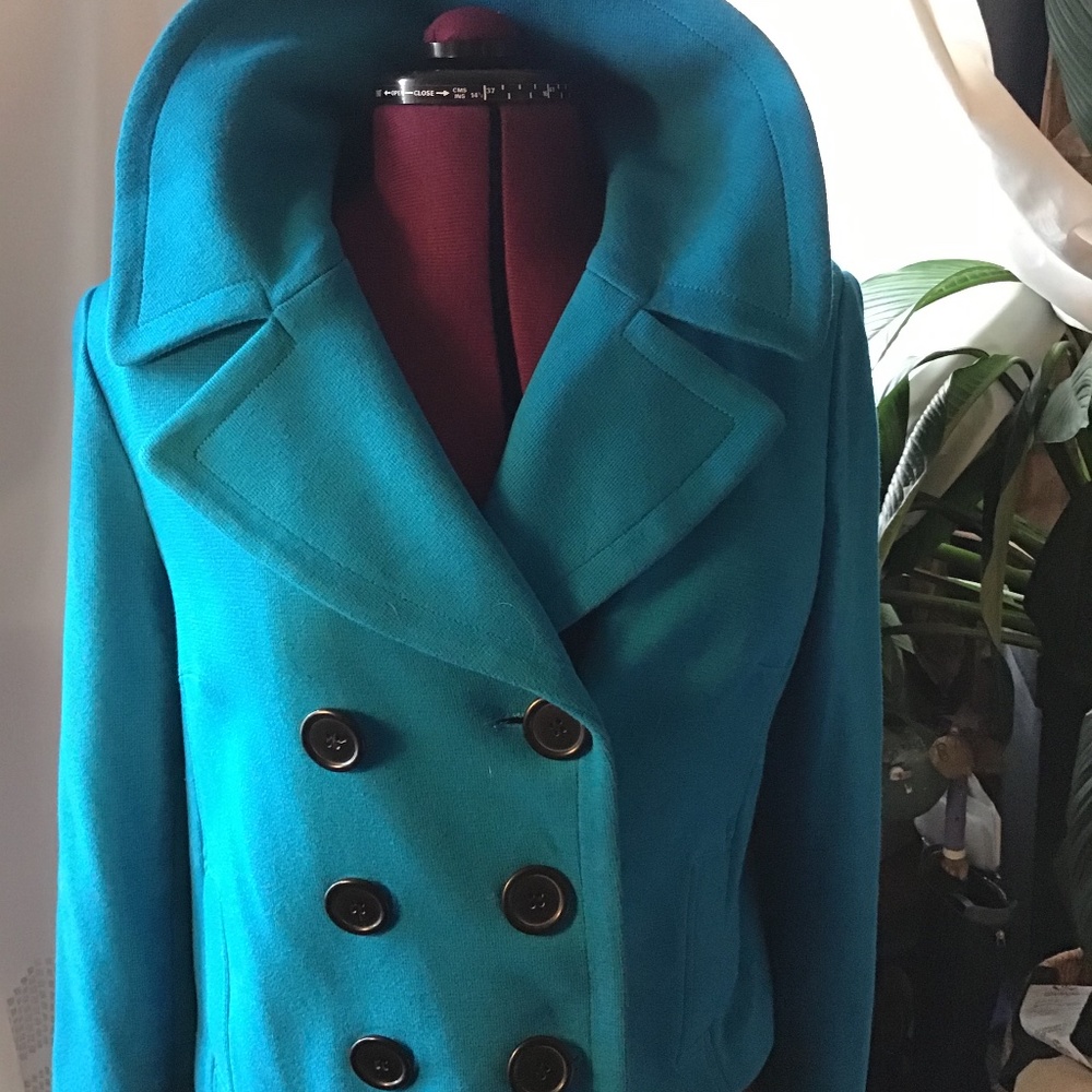 Turquoise wool pea coat xl